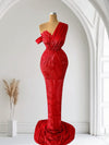 Red Sequin Mermaid Gown – Unique Neckline & Show-Stopping Sparkle