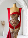 Crimson Enchantment – Red Lace Mermaid Gown with Satin Detailing