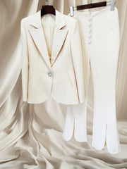 Ivory Luxe" One-Button Flare Pantsuit Set