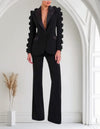 Bloom Noir" Floral Embroidered Black Pantsuit