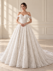 Off-Shoulder Floral Lace Ballgown, bridal view 3