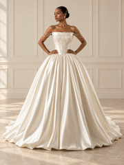 Pearl-Draped Satin Ballgown, bridal view 1