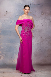 Shin Evening Gown bowl tie Pink dress.