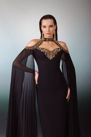Black Cape Bodycon Long Dress – Bold, Elegant, Unforgettable