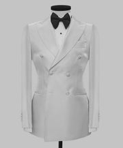 White Designer Double-Breasted Silk Evening Tuxedo