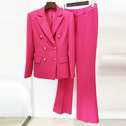 Fuchsia Flair" Double-Breasted Blazer & Flare Trousers Set