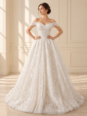 RTW-30016 bridal gown — front view in warm ivory room