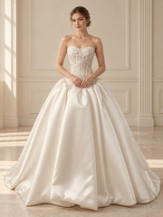 Lace Corset Pleated Satin Ballgown — full-length front
