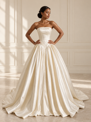 Sculpted Basque Satin Ballgown — full-length front