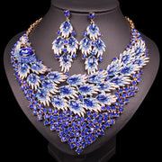 Luxury Big Blue Necklace Earring Sets Peacock tail Jewelry Sets.