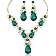 Elegant Austrian Crystal Statement Necklace Earrings Indian Bridal Wedding Costume Accessories Jewelry Sets Brides Women&#39;s Gifts