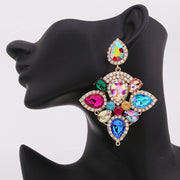 Flower Tassel Earrings Big Rhinestones Pendant Crystal.